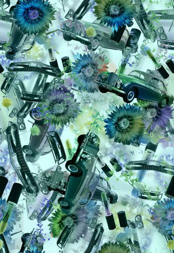 253597-花卉花朵汽车唇膏宝石珠宝组合