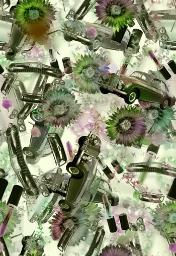 253599-花卉花朵汽车唇膏宝石珠宝组合