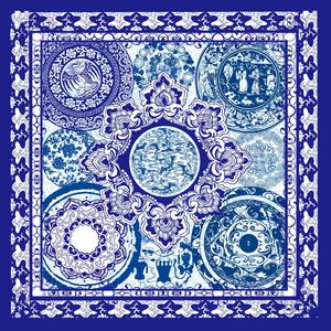 抽象 复古 中国风 青花瓷 方巾 高贵 淡雅 细致 花纹印花华亿平台图片