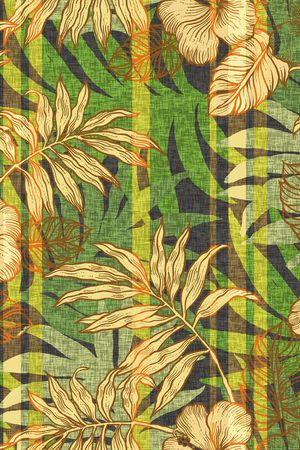 花卉 热带风情 条纹 绿色 植物印花华亿平台图片