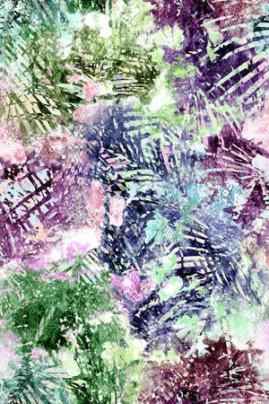 热带风情 椰树 植物 水墨 水彩 肌理印花华亿平台图片