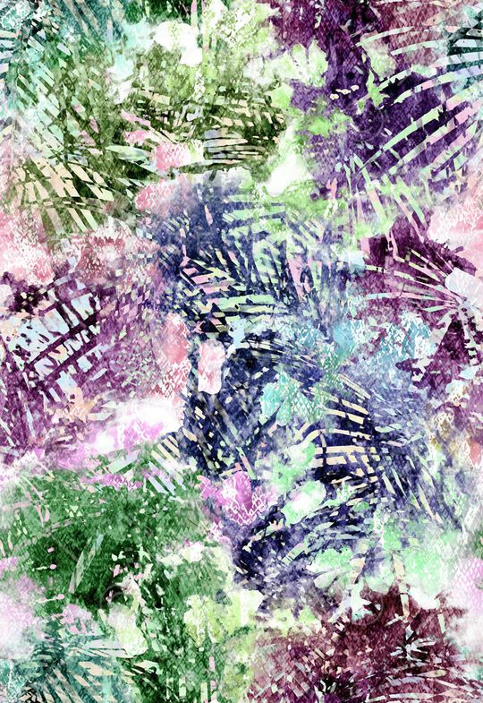 热带风情 椰树 植物 水墨 水彩 肌理印花华亿平台图片