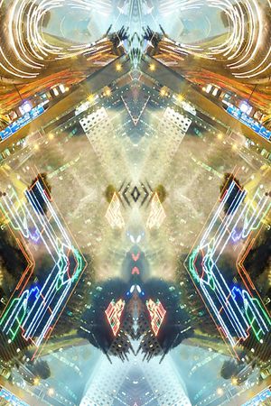 科技 对称 镜像 朦胧 几何 城市 风景印花华亿平台图片