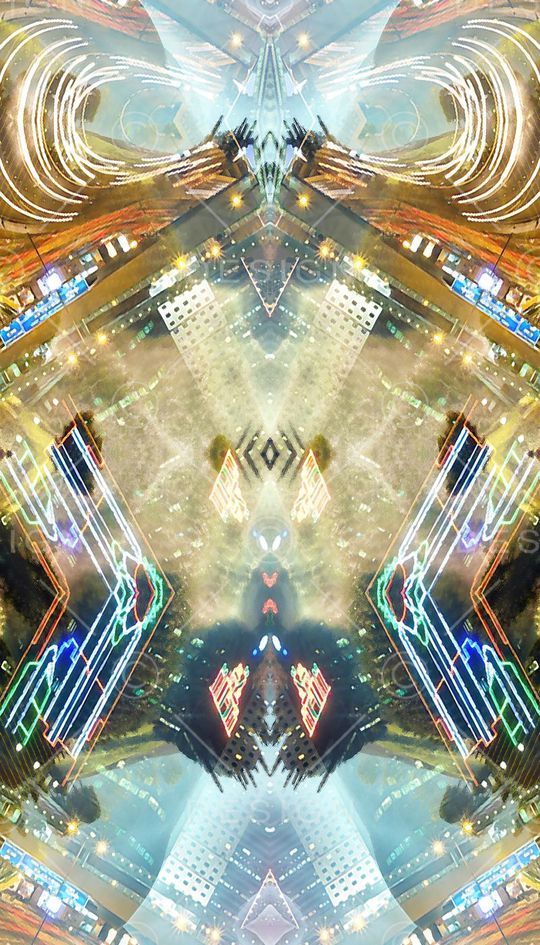 科技 对称 镜像 朦胧 几何 城市 风景印花华亿平台图片