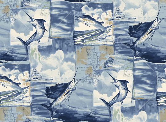 海洋 鱼类 动物 插画拼贴印花华亿平台图片