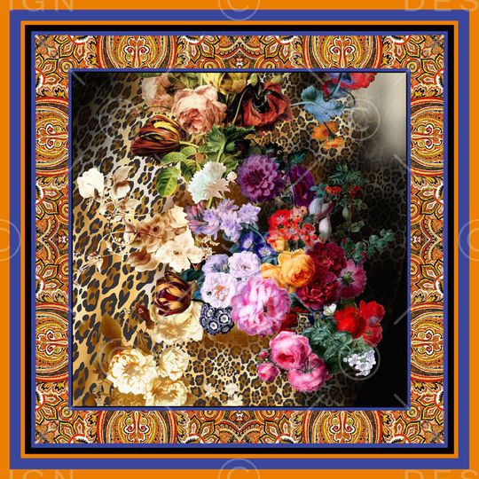 边框 花卉 豹纹 欧式 宫廷 复古 典雅印花华亿平台图片