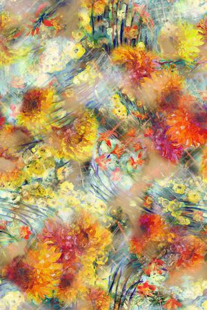 抽象 油画 花卉 朦胧 菊花印花华亿平台图片