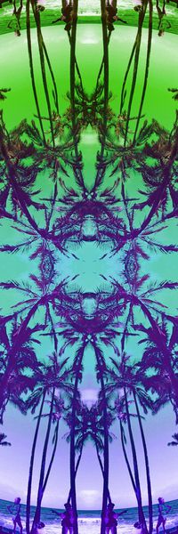 镜像 对称 热带风情 椰树 植物 风景 渐变印花华亿平台图片