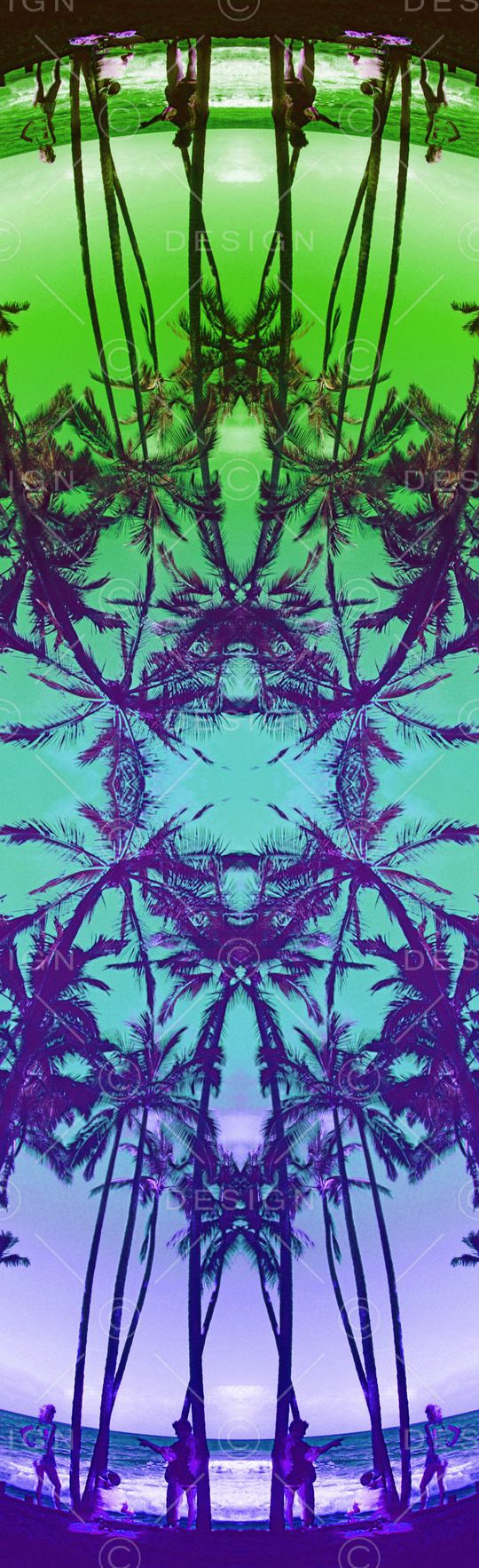 镜像 对称 热带风情 椰树 植物 风景 渐变印花华亿平台图片