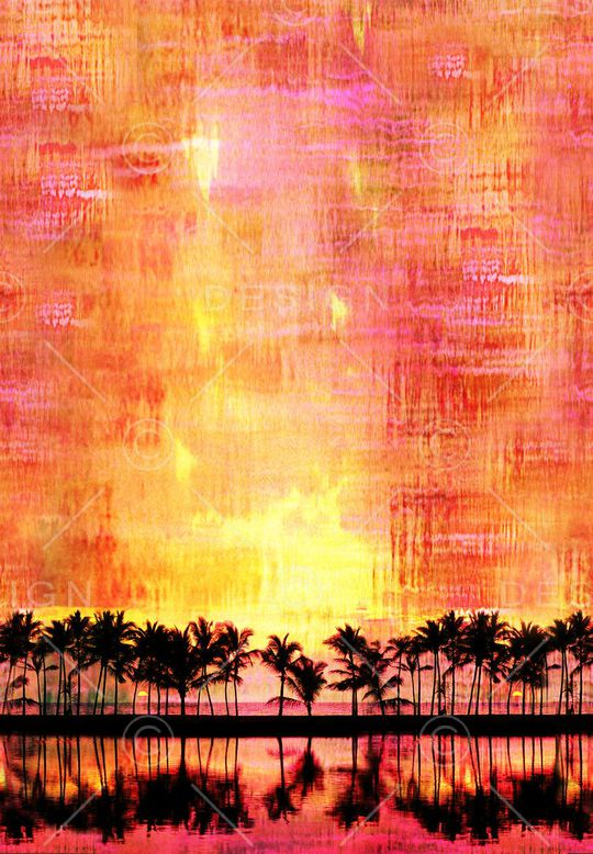 热带风情 椰树 植物 风景印花华亿平台图片