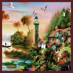 边框 风景 油画 方巾印花华亿平台图片