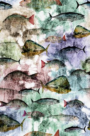 鱼 海洋 动物 热带风情 肌理 朦胧 水彩印花华亿平台图片
