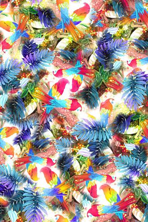 多彩 清新 热带风情 丛林 鹦鹉 鸟印花华亿平台图片