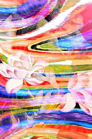 抽象 几何 色块 荷花 笔触 水彩印花华亿平台图片