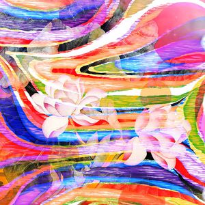 抽象 几何 色块 荷花 笔触 水彩印花华亿平台图片