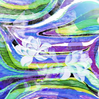 254909-抽象笔触水彩油画荷花方巾