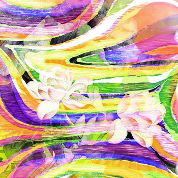 254910-抽象笔触水彩油画荷花方巾