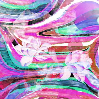 254911-抽象笔触水彩油画荷花方巾