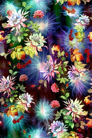 迷人花卉 炫彩 数码 渐变 多彩印花华亿平台图片