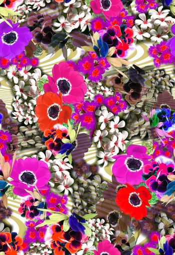 255372-多彩花卉花朵条纹波浪组合