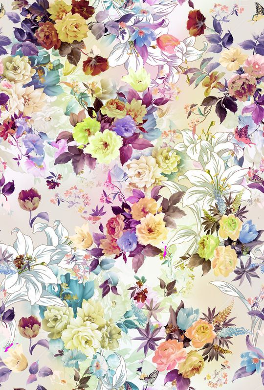 清新 淡雅 白底花卉 水彩印花华亿平台图片