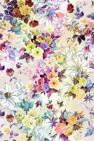 清新 淡雅 白底花卉 水彩印花华亿平台图片