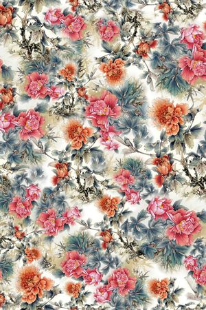 工笔画 中国风 牡丹 写意 小花 清新 淡雅印花华亿平台图片