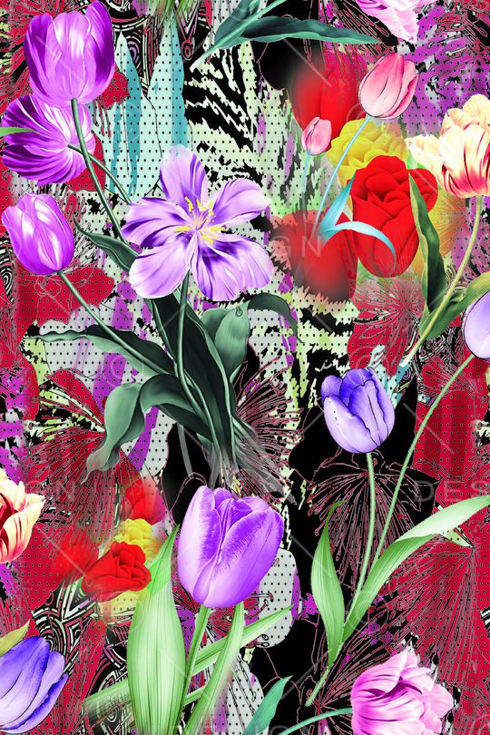 复古 花卉 插画印花华亿平台图片