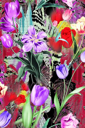 复古 花卉 插画印花华亿平台图片