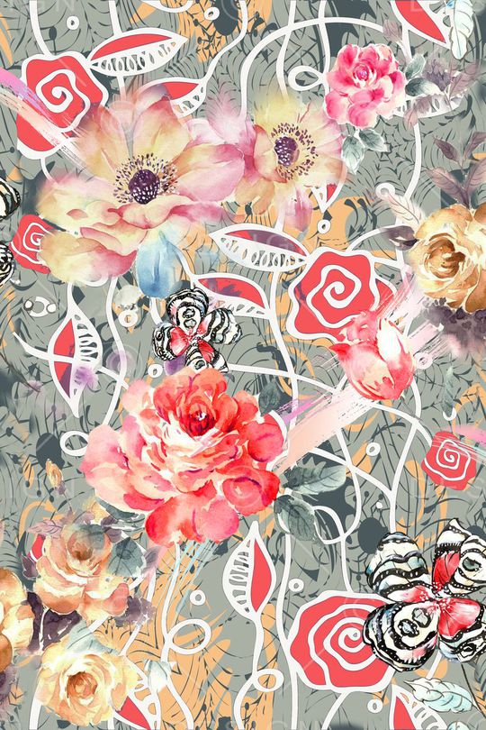 复古 花卉 插画印花华亿平台图片