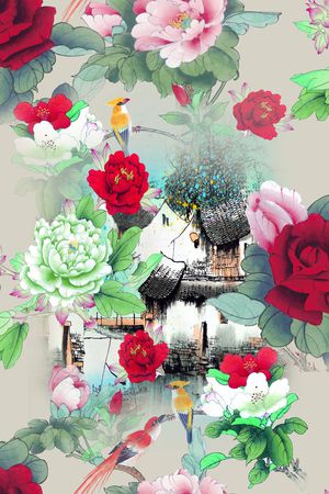 迷人花卉 炫彩 数码印花华亿平台图片