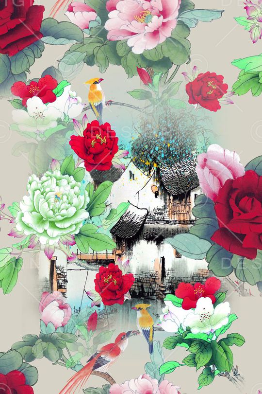 迷人花卉 炫彩 数码印花华亿平台图片