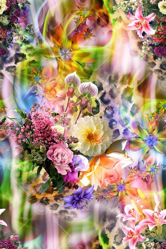 迷人 多彩 花卉 豹纹 渐变 光感印花华亿平台图片