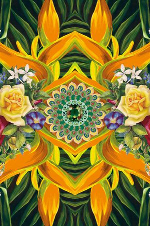 花卉 对称 镜像 数码印花华亿平台图片