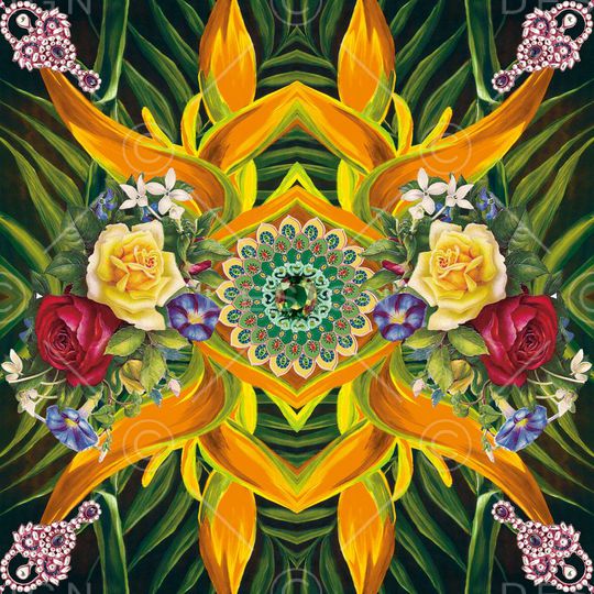 花卉 对称 镜像 数码印花华亿平台图片