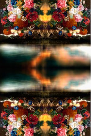 镜像 对称 花卉 复古 油画 静物印花华亿平台图片