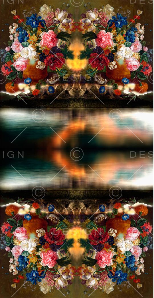 镜像 对称 花卉 复古 油画 静物印花华亿平台图片