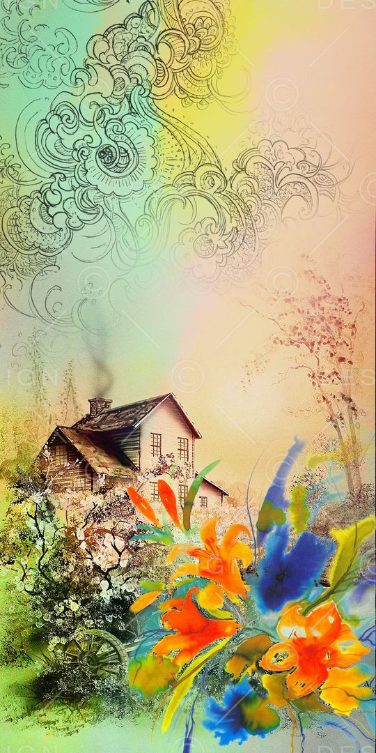 定位 插画 花卉 房屋 温馨印花华亿平台图片