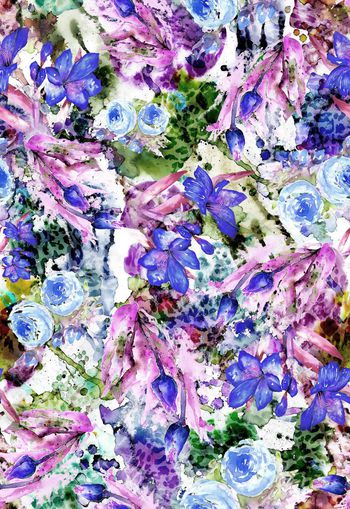 256021-多彩水彩效果豹纹花卉花朵组合