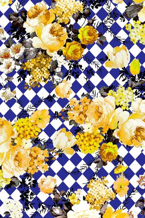 格子 菱形 花卉印花华亿平台图片