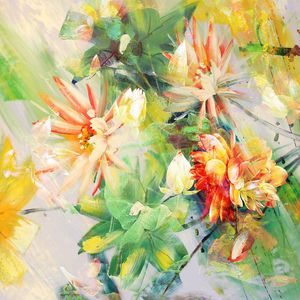 水彩 笔触 大花 荷花 荷叶 油画 肌理印花华亿平台图片