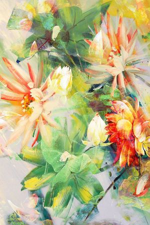 水彩 笔触 大花 荷花 荷叶 油画 肌理印花华亿平台图片