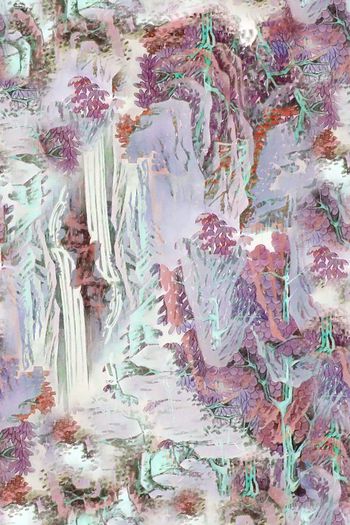 256193-水墨水彩笔触山水画华亿平台印花