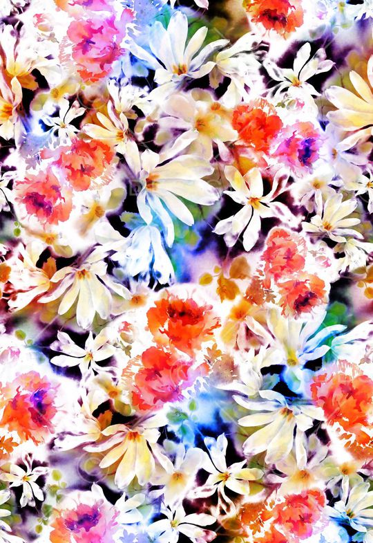 水彩 水墨 花卉 清新 时尚印花华亿平台图片