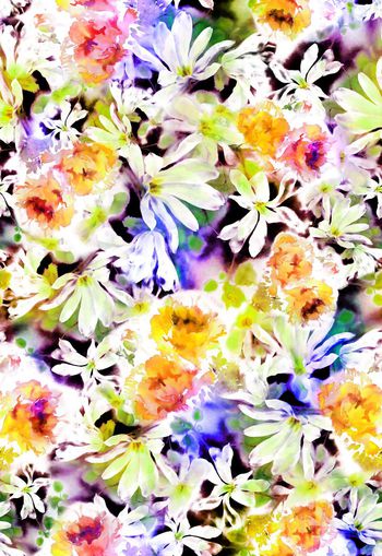 256206-水彩水墨效果花卉花朵组合