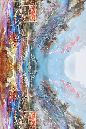 长巾 对称 油画 风景 城市 部落 田园印花华亿平台图片