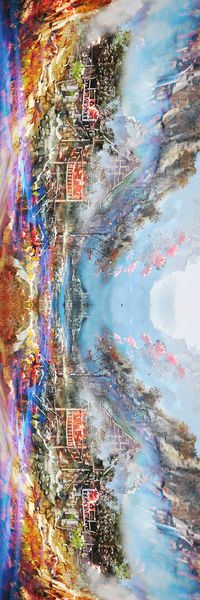 长巾 对称 油画 风景 城市 部落 田园印花华亿平台图片
