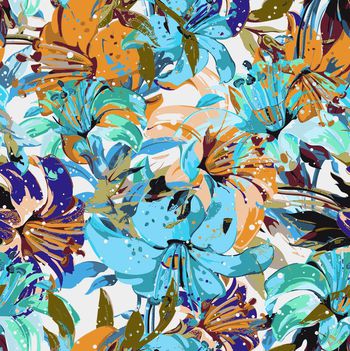 256550-水墨水彩笔触花卉色彩华亿平台印花