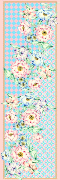 长巾 边框 花卉 粉嫩 小清新 几何 方格 菱形印花华亿平台图片