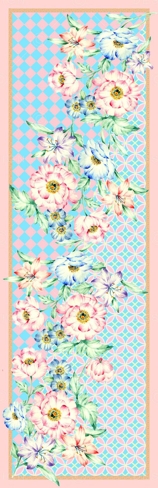 长巾 边框 花卉 粉嫩 小清新 几何 方格 菱形印花华亿平台图片